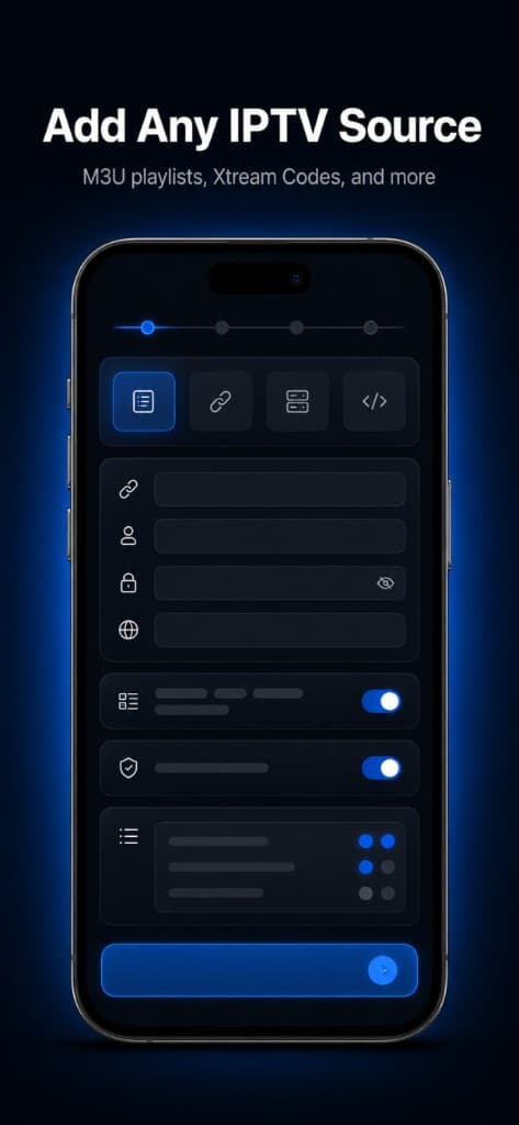 Add IPTV source screen on iPhone